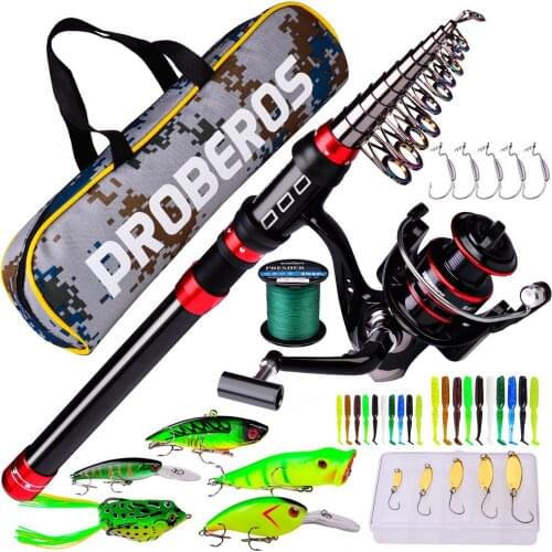 PROBEROS 2.4m 2.7m Fishing Rod and Reel Combo Kit Spinning Fishing Reel and Spinning Rods Fishing Line Lure Bag Hooks Full Set