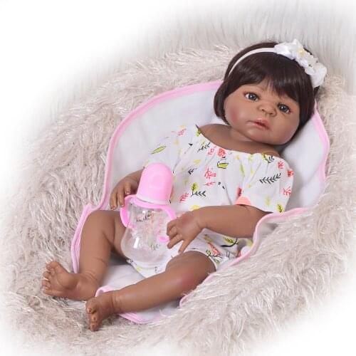 55cm Full Body Silicone Reborn Baby Doll Toy 22inch Black Skin bebe doll reborn toddler girl babies Doll Child Bathe Toy