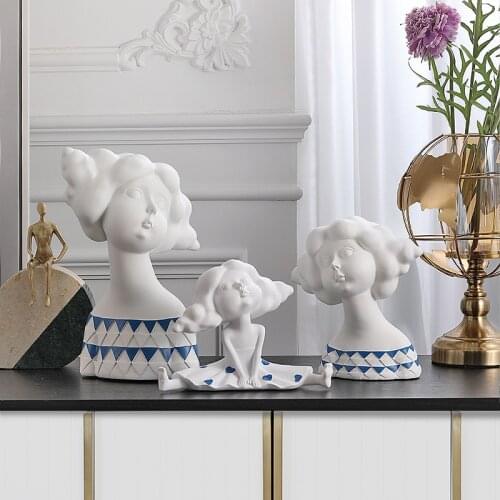 Nordic Abstract Marshmallow Girl Statue Creative Little Girl Figure Art Sculpture Decoration Resin Figurine Home Decor R4564