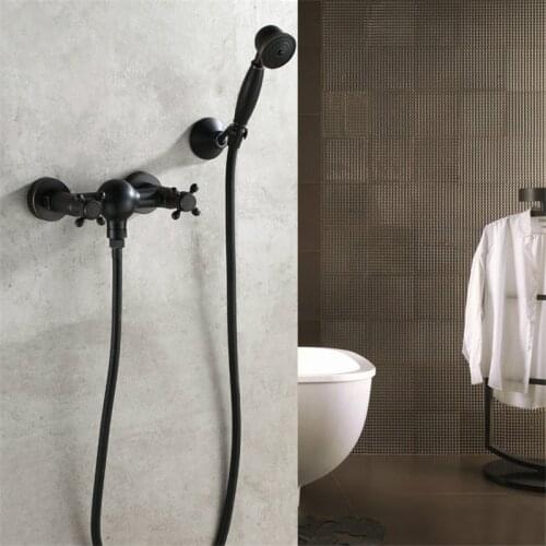 Bathroom Black Shower Faucet With Hand Spray Shower Wall Mount Bathtub Shower Mixer Brass Black Bathroom Shower Faucet Set