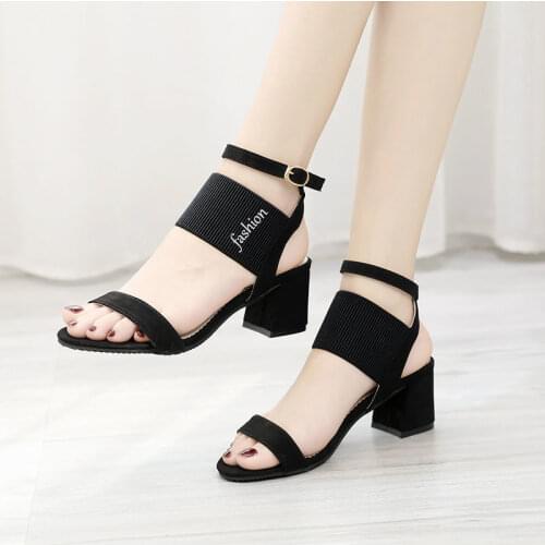 Thick Heel Sandals Womens Fashion All-match European and American High Heels 2021 New Net Red Roman Open Toe Buckle Mid-heel