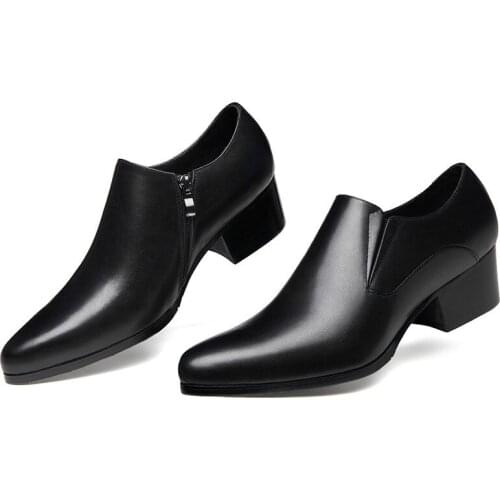 High Quality Brand Genuine Leather Formal Dress Mens Derby Pointed Toe Handmade Footwear High Heels Man Wedding Party Shoes