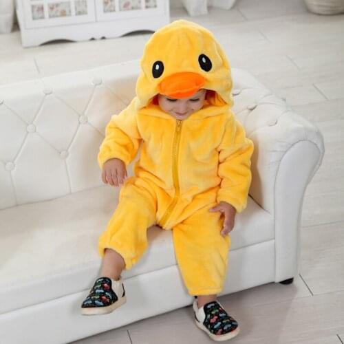 Umorden Baby Yellow Duck Costume Cosplay Kigurumi Cartoon Animal Rompers Infant Toddler Jumpsuit Flannel Halloween Fancy Dress