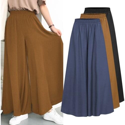 2021 Spring Autumn Elastic Band Wide leg Pants Female Solid Wide Full Length Pant Womens Casual Ladies Pants Plus Size