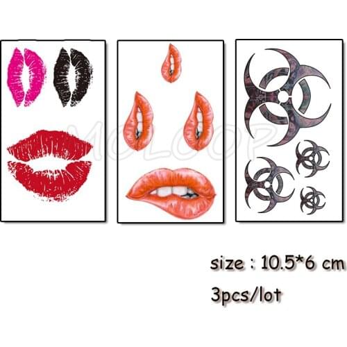 Waterproof Temporary Stickerred Lip Mouth Biochemical Sign Water Transfer Tattoo Black Tattos Body Arm Men Fake Tatoos 3 Pcs
