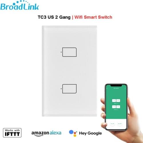 BroadLink TC3 US 2Gang WiFi Light Switch Smart Home Interruptor Remote Control No Neutral Wire Compatible with Alexa Google Home