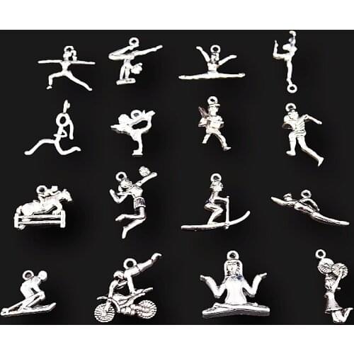 1pack Mix DIY Charm Gymnastics/Riding/Acrobatics/Baseball/Rugby/Swimming/Yoga/Volleyball/Skating/Running Sports Jewelry Pendant