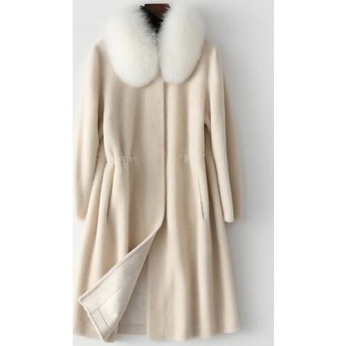 Temperament Fox Wool Collar Sheep Shearer Coat Fashion Autumn Winter New Womens Long Fur Outwear Solid Thick Warm Jacket