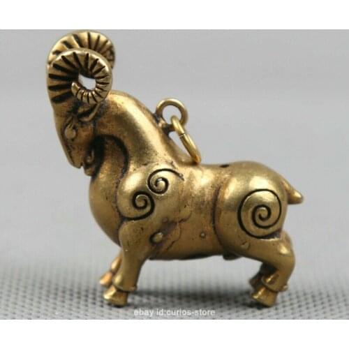 1.6" Curio Chinese Bronze Zodiac Animal Sheep Goat Small Statue Pendant 26g