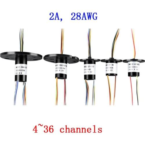 1PC 2A 4/6/12/18/24 Cables Rotating Electric Conductive Slip Ring 28AWG High Speed Collector Ring Dia. 12.4/15.5/22mm