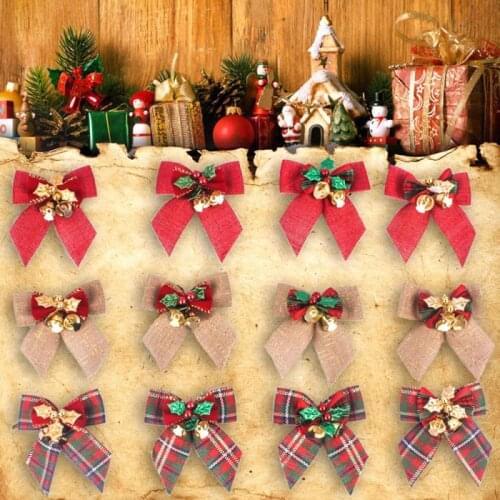 1PC Handmade Bowknots Christmas Bows with Iron Bells Christmas Tree Decorations Party Bow Tie DIY Gift Bow Mini Craft Bows
