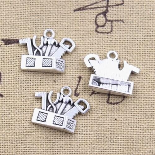 15pcs Charms Toolbox Tools Hammer Saw Vise 17x22mm Antique Silver Color Pendants DIY Making Findings Handmade Tibetan Jewelry