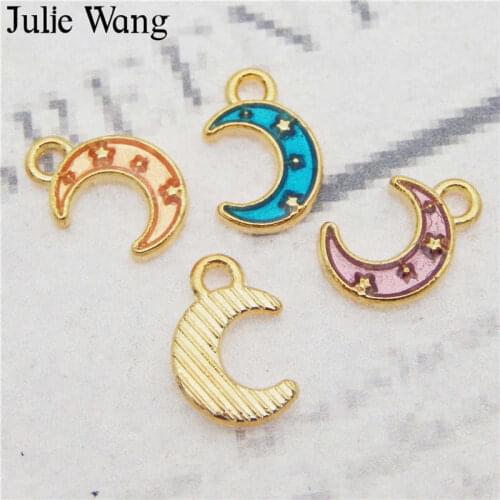 Julie Wang 18pcs Enamel Moon Charms Alloy Gold Tone Crescent Pendant Necklace Bracelet Jewelry Making Accessory