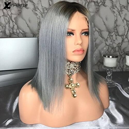 1B/Grey Short Bob Lace Wig Brazilian Remy Hair Straight Lace Front Human Hair Wigs Ombre Gray Color Lace Wig with Baby Hair
