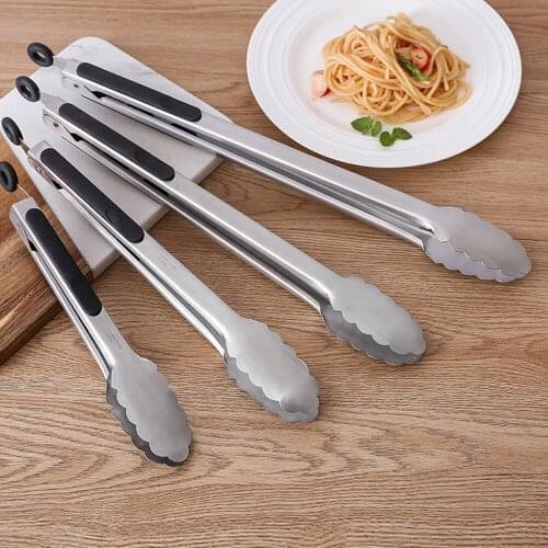 2PCS Kitchen Cooking Utensils Accessories Gadgets BBQ Grilling Tong Salad Serving Food Stainless Steel Metal Barbecue Locking