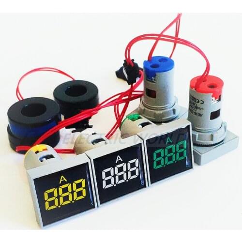 22mm Square Measuring Range Current AC 20-500V Volt 0-100A meter indicator pilot light digital ammeter lamp Indicator lamp