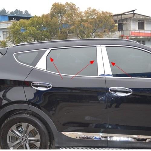 MONTFORD Car Styling For Hyundai Santa Fe ix45 2013 2014 2015 Stainless Steel Side Exterior Center Window Trims B+C Pillar 6Pcs