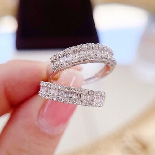 Aazuo 18K White Gold Real Diamond 0.50ct H SI Classic Trapezoidal Double Lines Ring Gift for Woman Engagement Party Au750
