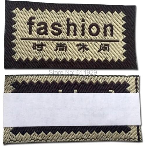 Free shipping custom adhesive labels/woven labels with sticker at backside 2000 pcs a lot