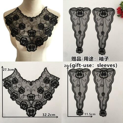 Black Organza Embroidered Venise Lace Neckline Collar Lace and trimmings DIY Sewing Applique Trims Lace fabric Scrapbooking