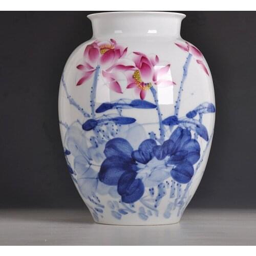 Jingdezhen ceramic works of famous Sibelle Hu painted lotus vase modern fashion decoration