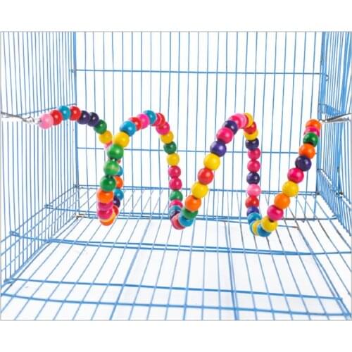 Bird Wooden Ladder Toy Colorful Bead Spiral Design Parrot Swing Toy Bird Perch Toy for Cages Decor Pet Funny Favor Toy