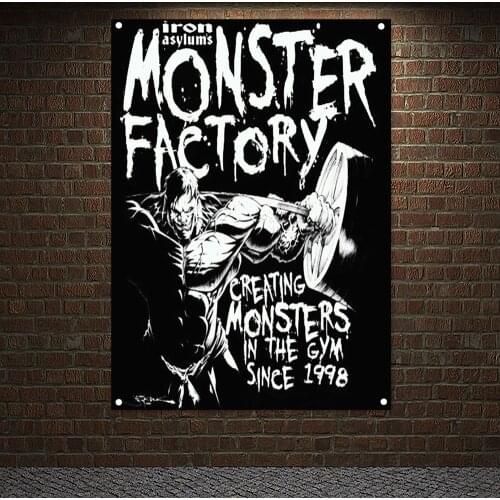 MONSTER FACTORY Flags Fitness Inspirational Workout Poster Muscular Hunk Tapestry Wall Art Gym Decoration Banner Wall Hanging