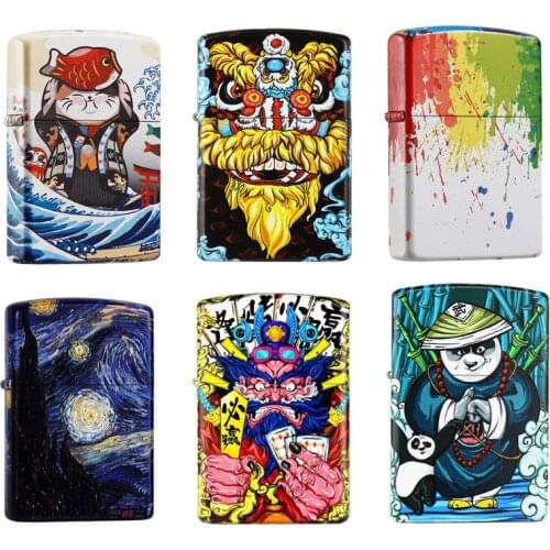 ZORRO Kerosene Lighter Painted Color Printing National Fahion Create Retro Brass Shell Windproof Lighters Cigarettes Smoking