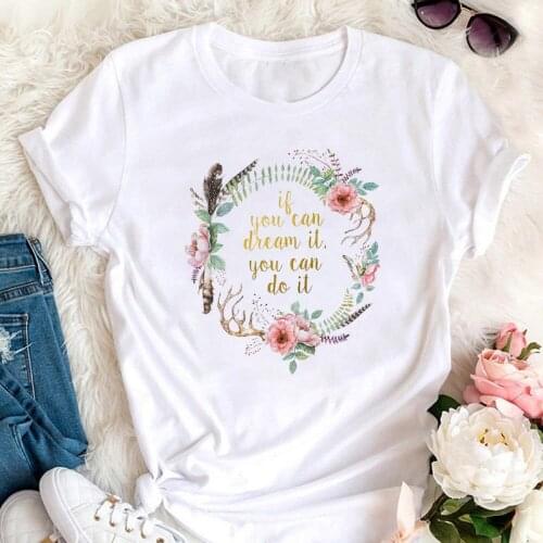 Beautiful Wreath Bouquet Love Letter Printed Women T-Shirt Fashion Graphic Lady Graphic Flower Casual Tee Shirt Female Clothing