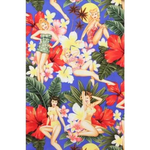 LEO&LIN Printed Stretch Poplin Restoring Blue Flower Girl Patchwork Cotton Fabric Tissus 50cm