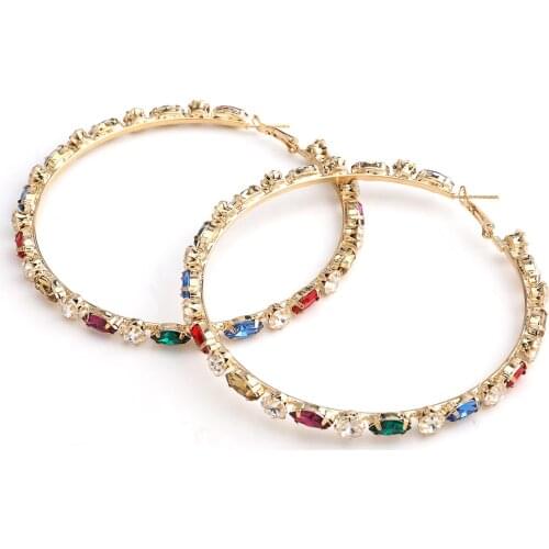 JIJIAWENHUA Fashion New Metal Rhinestone Round Claw Chain Earrings Female Campus Style Temperament Jewelry