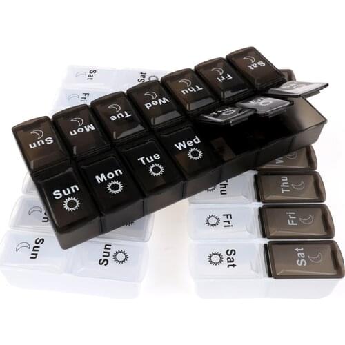 1Row（7Grids）/ 2Rows（14grids）7 Days Weekly Pill Case Medicine Tablet Dispenser Organizer Pill Box Splitters Pill Container