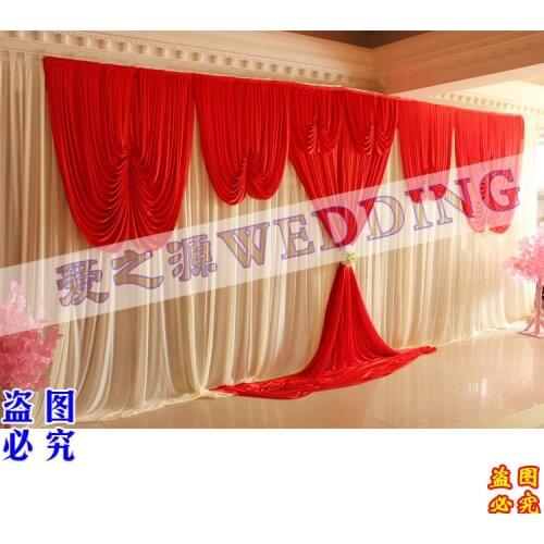 20ft*10ft red and white wedding backdrop curtain with swag wedding drapes , wedding stage backdrop party decor
