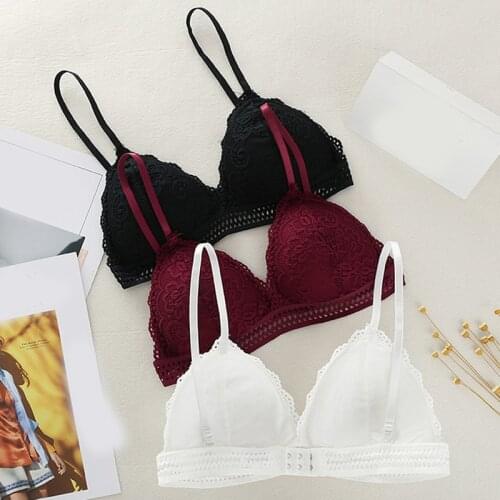 French Style Lace Bra Girls Triangle Cup Deep V Wireless Underwear Soft Thin Seamless Bra Wireless Bras For Women Bralette