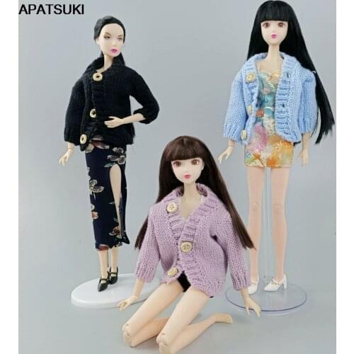 Fashion Knitted Coat Sweater For Barbie Doll ClothesWinter Warm Outfits Tops 1/6 BJD Dollhouse Accessories Baby Kid DIY Toy