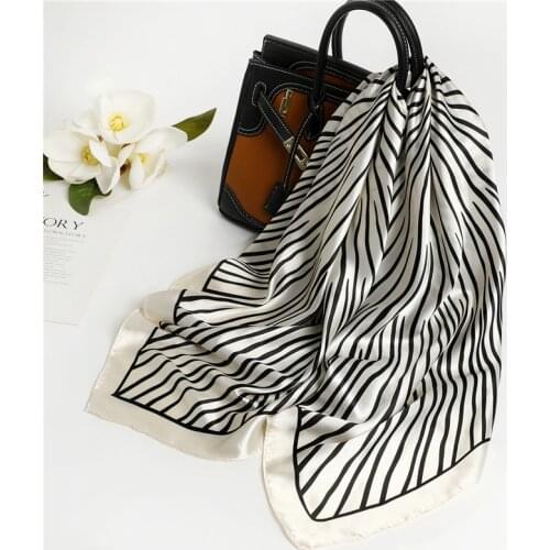 Fashion Stripes Silk Square Scarf for Women Soft Headscarf Retro Headband Female Neckerchief Ladies Hijab Print Shawls Bandana