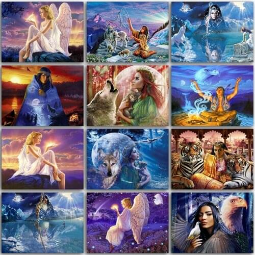 5D DIY Diamond Painting Kit Cartoon angel goddess Wolf tiger eagle Full Square&Round embroidery mosaic Cross stitch Paint Sale