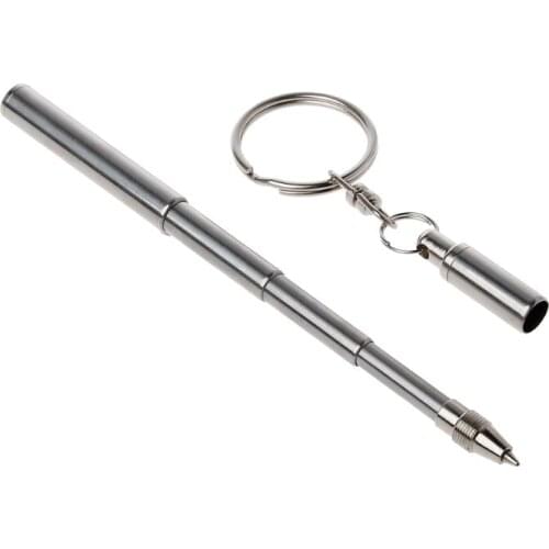 Portable Stainless Steel Telescopic Ballpoint Pen Metal Key Ring Keychain Tools