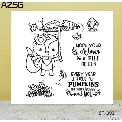 AZSG Cute Fox Hold Up Mushroom Clear Stamps/Seals For DIY Scrapbooking/Card Making/Album Decorative Silicone Stamp Crafts