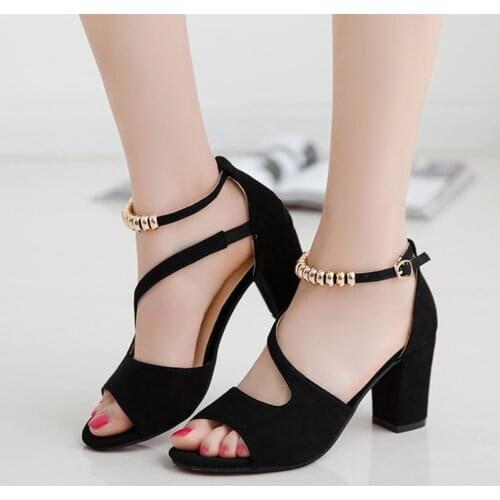 Fashion Women Sandals Breathable Comfort Office Ladies Working Shoes Summer Squareheel Buckle Strap Sandal Shoes Big Size 41 42