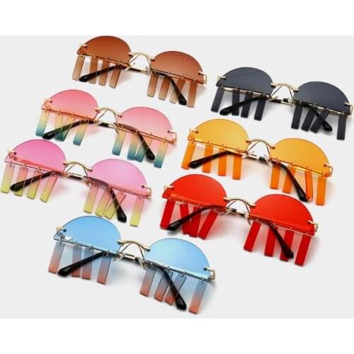 Rimless Half Women Sunglasses Party Designer Eyeglasses Colorful Lens Men Sun Glasses Vintage Metal Pendant Eyewear UV400