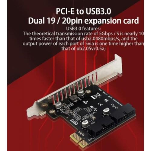 USB 3.0 PCI-E Expansion Card Adapter 2 Port USB3.0 Hub Internal 19/20 Pin Header USB 3 To PCIE PCI Express Adapter Card