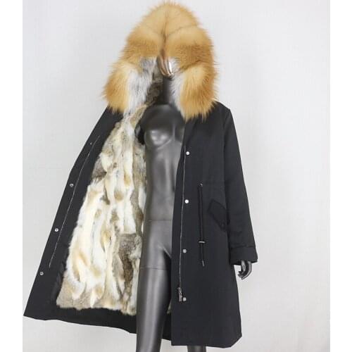 2021 Real Fur Coat X-long Parka Waterproof Winter Jacket Women Natural Raccoon Fox Fur Hood Rabbit Liner Detachable Warm
