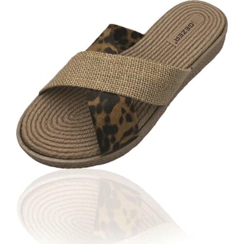 Womens Brown Leopard print Straw Slippers