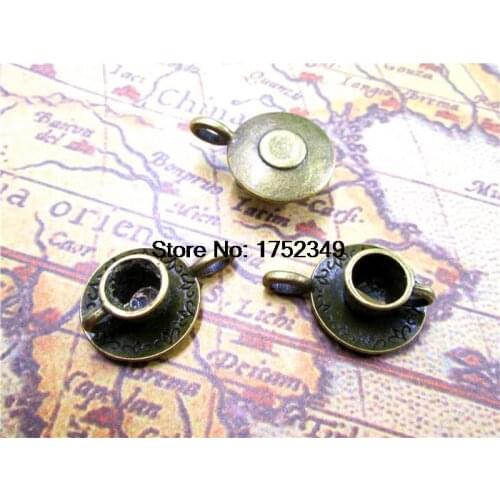 10pcs--Cup and Saucer Charms, Antique Bronze Lovely 3D Coffee Cup Charm Pendant 9x18mm