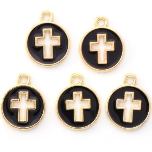 100pcs Fashion Enamel Charm Pendant DIY Bracelet Necklace Making Cross Light Gold Plated Alloy Enamel Charms