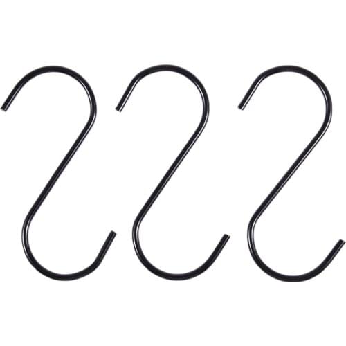 3 PCS Black Stainless Steel S Shape Hook Mount for Clothes Hat