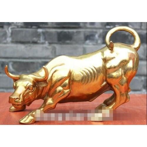30 cm Chinese Brass Zodiac Animal Amulet Ox Oxen Bull Wall Street cattle Statue