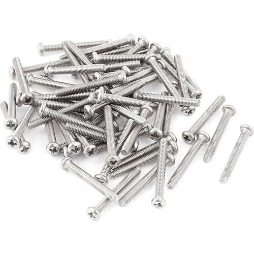 60 x Silver Tone M2.5 * 20mm 304 Stainless Steel Round Head Screws Bolt