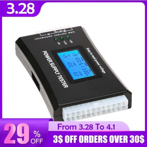 Quick Test Digital LCD Power Bank Supply Tester Computer 20/24 Pin Power Supply Tester Support 4/8/24/ATX 20 Pin Interface